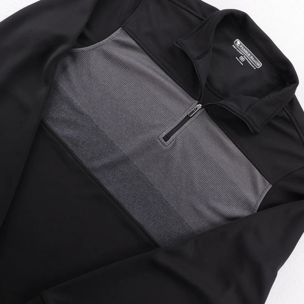 Pebble Beach Dry-Luxe Performance Mens Medium Black Gray 1/4 Zip‎ Golf Pullover